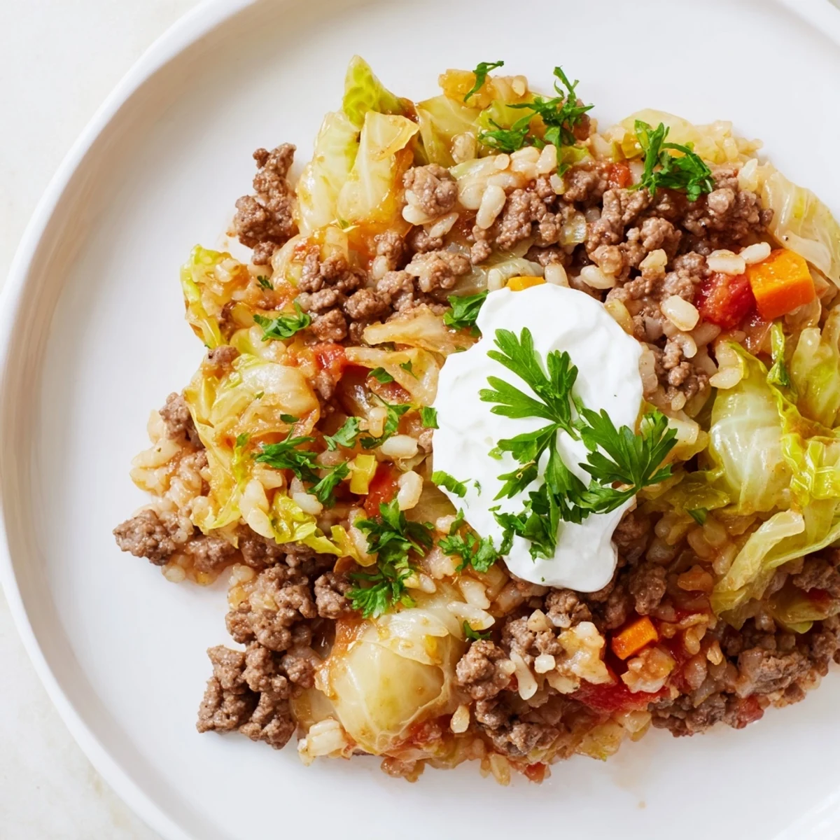 Eine große Schüssel ungefüllter Kohlwickel, dampfend heiß mit zartem Gemüse.  