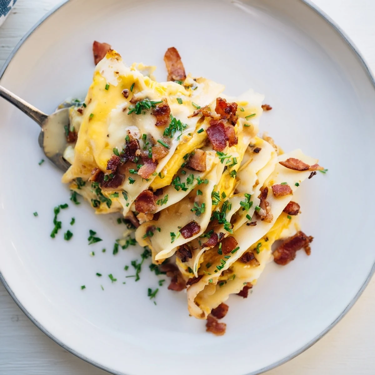 Herzhaftes Swabian Maultaschen Skillet-Gericht mit Röstzwiebeln und frischen Kräutern.
